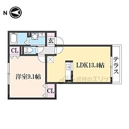 ジュネスコート 1階1LDKの間取り