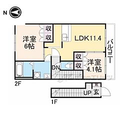 グラスコートII 2階2LDKの間取り