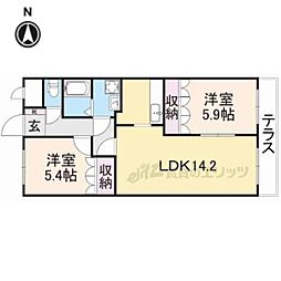 パイン　ヒルズI 1階2LDKの間取り