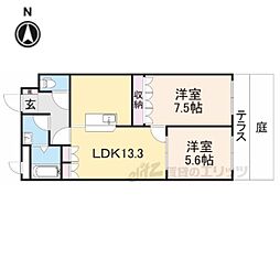 近鉄大阪線 五位堂駅 徒歩7分の賃貸アパート 1階2LDKの間取り