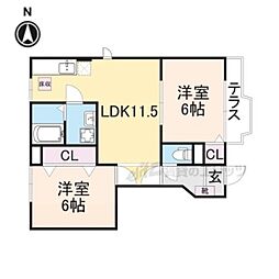 クレストール真美 1階2LDKの間取り