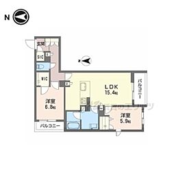 近鉄奈良線 新大宮駅 徒歩4分の賃貸マンション 3階2LDKの間取り