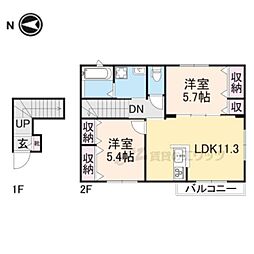 ラシーネ芝辻フィオーレ 2階2LDKの間取り