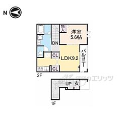 近鉄橿原線 笠縫駅 徒歩9分の賃貸アパート 2階1LDKの間取り