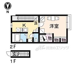レオパレス万葉 1Kの間取図画像