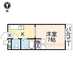 パイン・ハイツ桜井 1Kの間取図画像