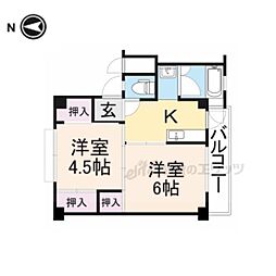 ビレッジハウス曽大根2号棟 2Kの間取図画像