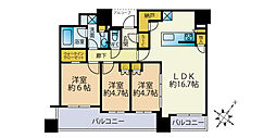 シエリアタワー中之島 3LDKの間取図画像