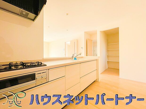 三口コンロで料理の幅を拡げてくれる使いやすいシステムキッチンを採用。洗い場も大きいので野菜や食器を洗ったりする際にも捗り、奥様の強い味方となってくれるはずです。