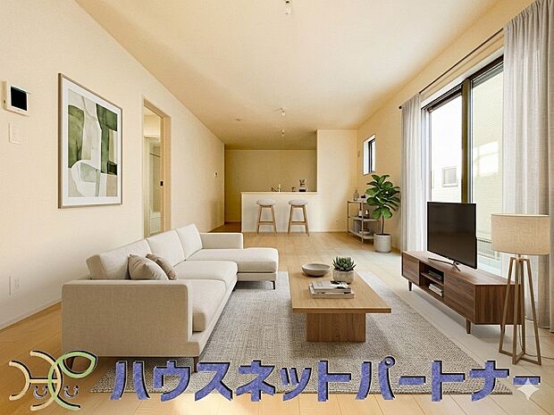 家族でくつろぐリビングは16帖。風通しも優れています。※家具はイメージです。