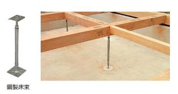 建物の床を支える「床束」と呼ばれる支持材に、サビやシロアリを寄せ付けない鋼製の床束を採用しています。従来品に比べ信頼性が高く、安心の強度で床の荷重を支えます。