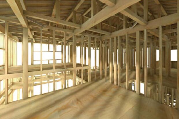 構造用合板を直接梁に留め、柱・梁と床面を一体化させる「剛床工法」を採用しています。「剛床工法」は水平剛性を高め地震や台風時に受ける床面の”横揺れ”や”ねじれ”を抑える効果があります。