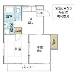 コスモ石下 2階2DKの間取り