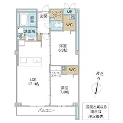 プライム フォレスト 百合ケ丘 3階2LDKの間取り