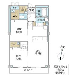 プライム フォレスト 百合ケ丘 2階2LDKの間取り
