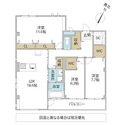 Moon stone 3階3LDKの間取り