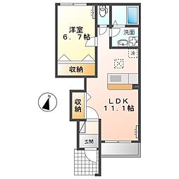 エルハーベン 1階1LDKの間取り