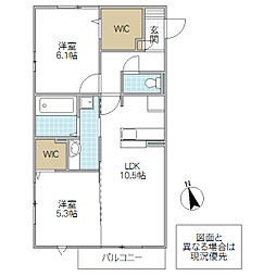 つくばエーツー 1階2LDKの間取り
