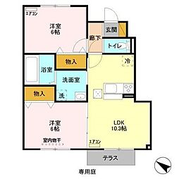 ラヴィラントさしま A 1階2LDKの間取り