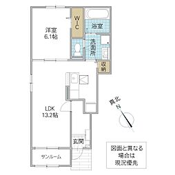フィエルテ 1階1LDKの間取り
