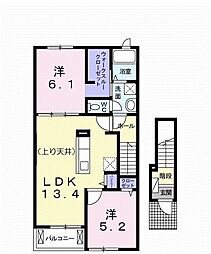 ケイ・モアール 2階2LDKの間取り