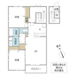仮称)Novガーデンハウス谷田部 F棟 201号室 2階2LDKの間取り