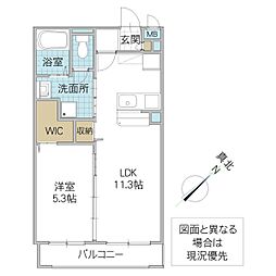 カーサ桜土浦 1LDKの間取図画像