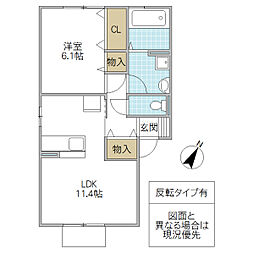 ローズガーデンB 1LDKの間取図画像