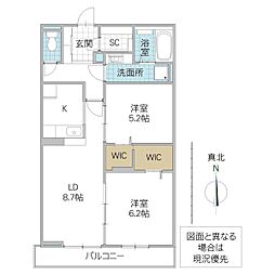 リアンKAISEI 2LDKの間取図画像