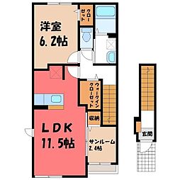 ニュー平和荘B 1LDKの間取図画像