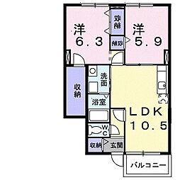 パインヴィレッジC 2LDKの間取図画像