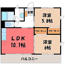 ニューグランドオアシス 2LDKの間取図画像