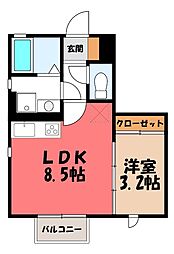 ローズ B 1LDKの間取図画像