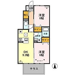 セジュールラソワB 2DKの間取図画像