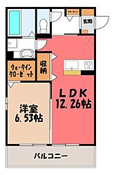 クロッシア三河町 1LDKの間取図画像
