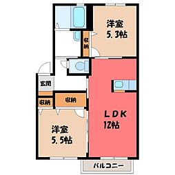 シャルル・アンレ 2LDKの間取図画像