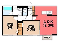 高崎市江木町アパート 2LDKの間取図画像