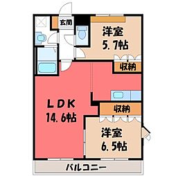 東武伊勢崎線 新伊勢崎駅 徒歩36分の賃貸アパート 2階2LDKの間取り