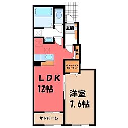 JR東北本線 古河駅 バス16分 中田踏切北下車 徒歩11分の賃貸アパート 1階1LDKの間取り