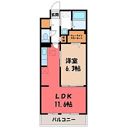 東武伊勢崎線 新伊勢崎駅 徒歩17分の賃貸アパート 1階1LDKの間取り
