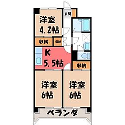 東武伊勢崎線 伊勢崎駅 徒歩9分の賃貸マンション 3階3Kの間取り
