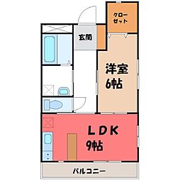 東武伊勢崎線 新伊勢崎駅 3.8kmの賃貸マンション 1階1LDKの間取り
