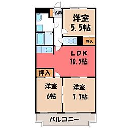 東武伊勢崎線 伊勢崎駅 4.4kmの賃貸マンション 2階3LDKの間取り
