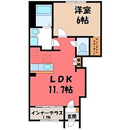 湘南新宿ライン宇須 野木駅 4.7kmの賃貸アパート 1階1LDKの間取り