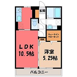 東武伊勢崎線 新伊勢崎駅 徒歩10分の賃貸アパート 1階1LDKの間取り