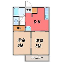 東武伊勢崎線 剛志駅 4kmの賃貸アパート 2階2DKの間取り