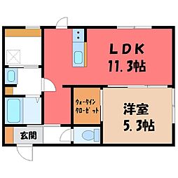 JR両毛線 伊勢崎駅 バス8分 若葉町下車 徒歩19分の賃貸アパート 1階1LDKの間取り