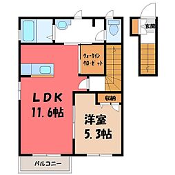 JR東北本線 古河駅 徒歩19分の賃貸アパート 2階1LDKの間取り