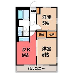 東武伊勢崎線 新伊勢崎駅 徒歩15分の賃貸アパート 1階2DKの間取り