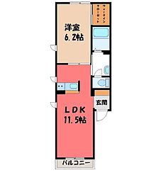 JR両毛線 伊勢崎駅 バス11分 みやさと保育園下車 3.2kmの賃貸アパート 2階1LDKの間取り